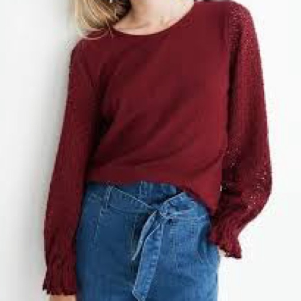 Texture & Thread Eyelet Mix Ruffle-Sleeve Top